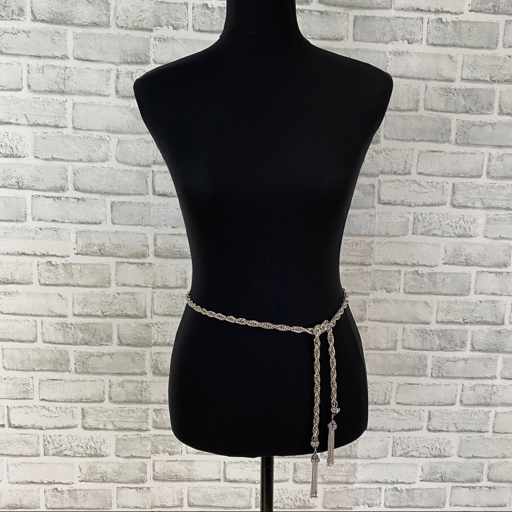 Long metal chain fringe tassel crystal necklace - Picture 8 of 8